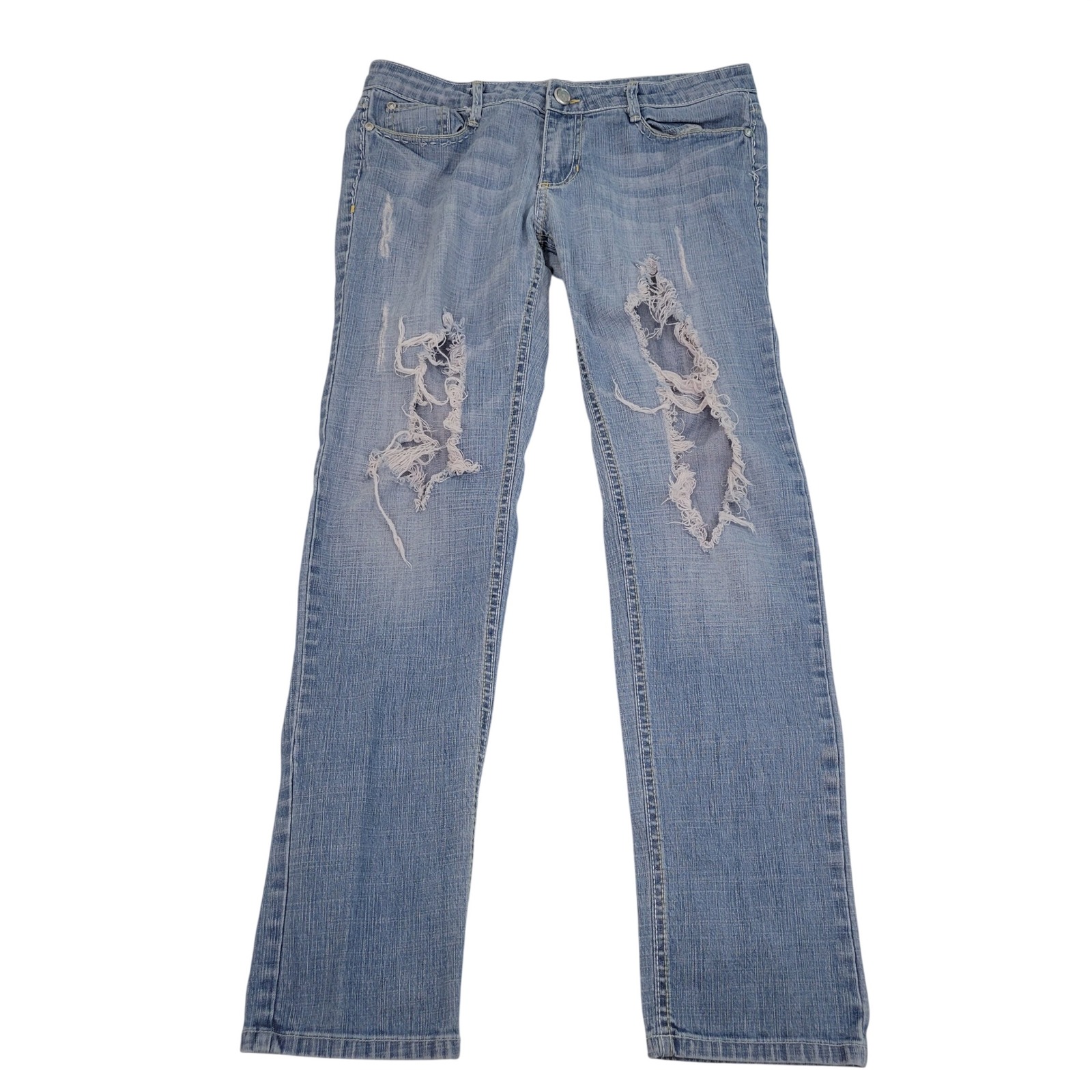 Vintage Y2k Watch La Jeans 30 Distressed Ripped Low Rise Heavy Stitch Flare Usa